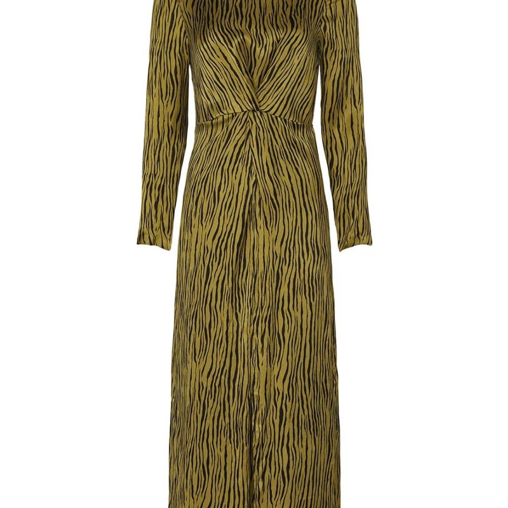 Petersyn Zebra Maxi Longs sleeve print Dress. Maxi Olive Green Black.Size XS